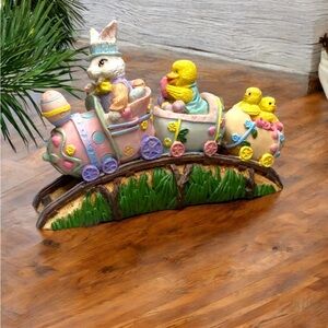 VINTAGE Easter Bunny & Chick Train Figurine – Pastel Spring Decor
